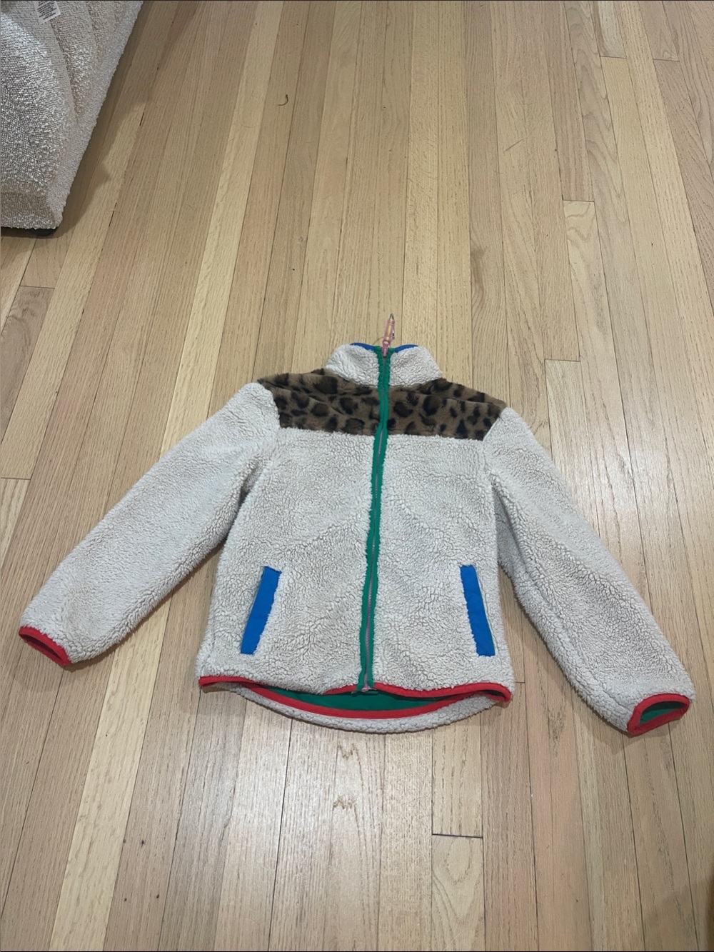 Girls Fleece Sherpa Jacket with Leopard Yoke - Green Lining